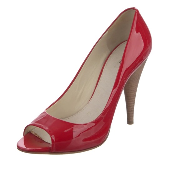 Designer miu miu by Prada Red patented leather shine domme open toe pumps 36.5 - Picture 4 of 5